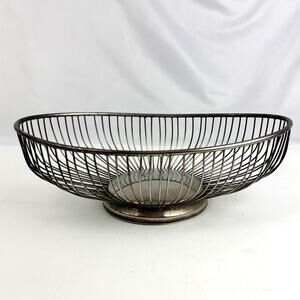 Vintage Leonard Silver Plate Oval Wire Bread Fruit Basket Made in Hong Kong MCM